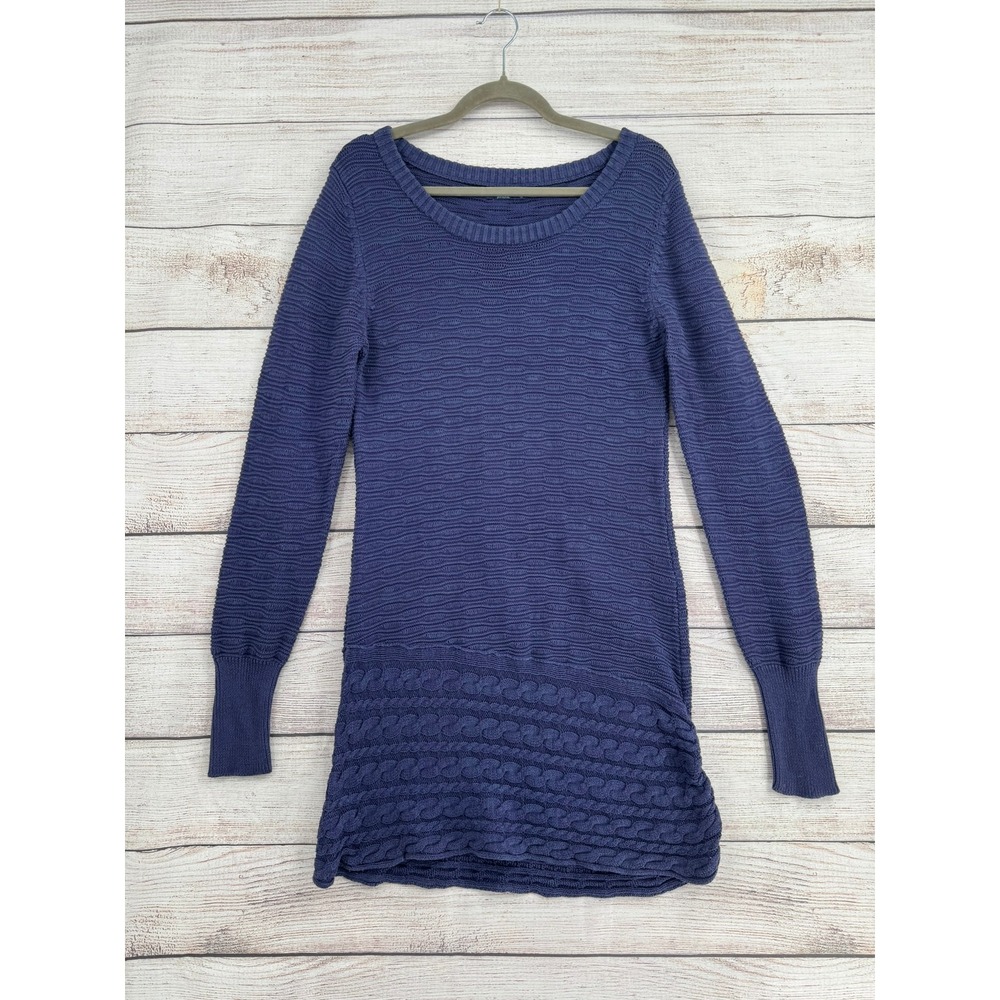 Prana Sweater Dress Women Medium Blue Mixed Cable Knit Long Sleeve Scoop Neck